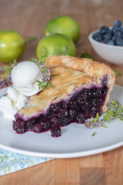 With tangy citrus tones from fresh lime juice and zest, this maple syrup-sweetened Blueberry Pie makes a perfect summer-time dessert. 