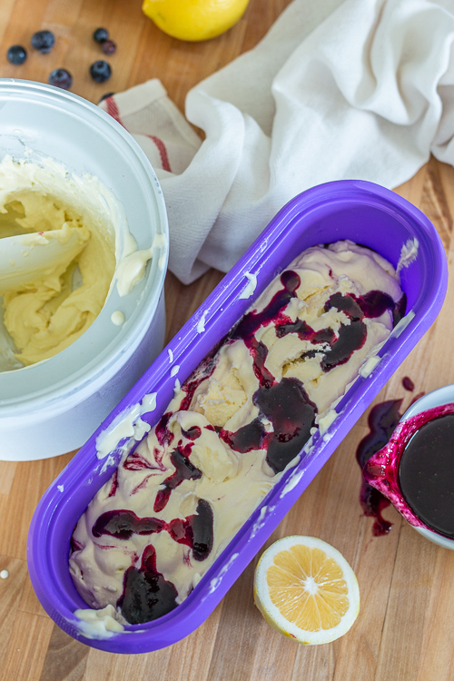 Lemon-Blueberry Swirl Ice Cream combines tart, tangy citrus and bright, sweet berry in a cool, luscious dessert that's perfect for summertime!