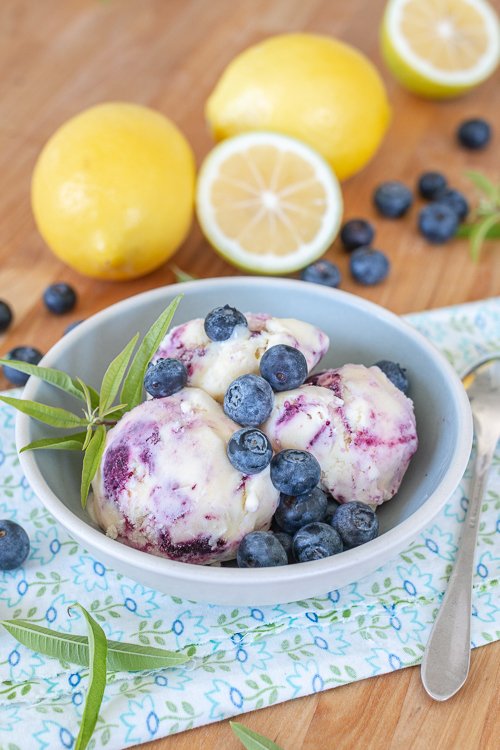 Lemon-Blueberry Swirl Ice Cream combines tart, tangy citrus and bright, sweet berry in a cool, luscious dessert that's perfect for summertime!