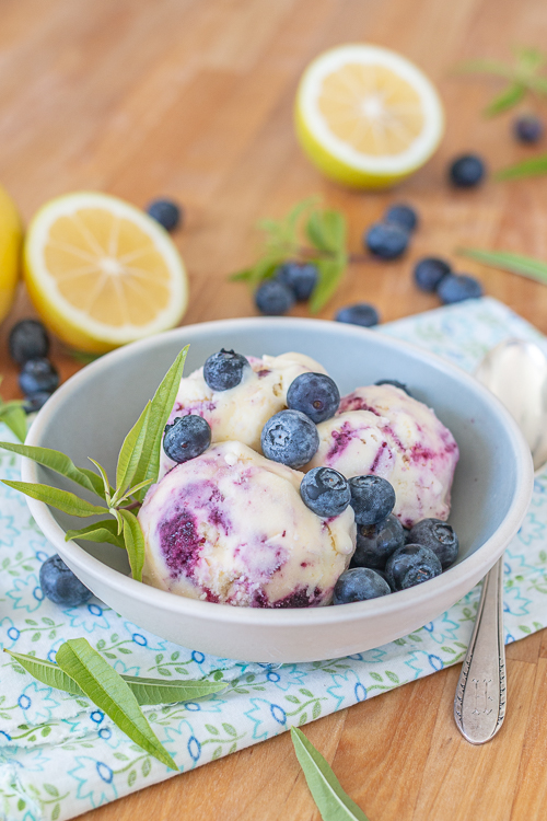 Lemon-Blueberry Swirl Ice Cream combines tart, tangy citrus and bright, sweet berry in a cool, luscious dessert that's perfect for summertime!