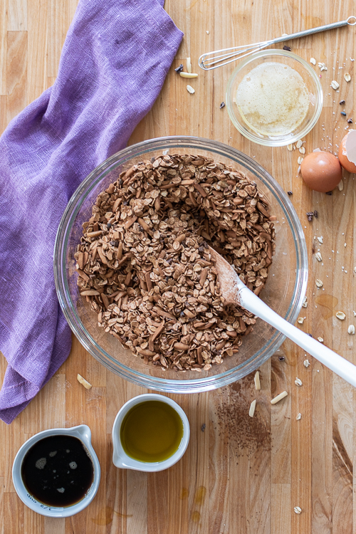 With cocoa nibs, cocoa powder, and chocolate chips, this Bittersweet Chocolate and Cherry Granola delivers deep chocolate flavor with bursts of tart cherry sweetness.