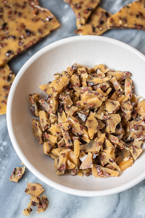 Decadent Cinnamon Cocoa Nib Brittle Ice Cream combines spicy, flavorful cinnamon ice cream with crunchy, cocoa nib-studded brittle. 