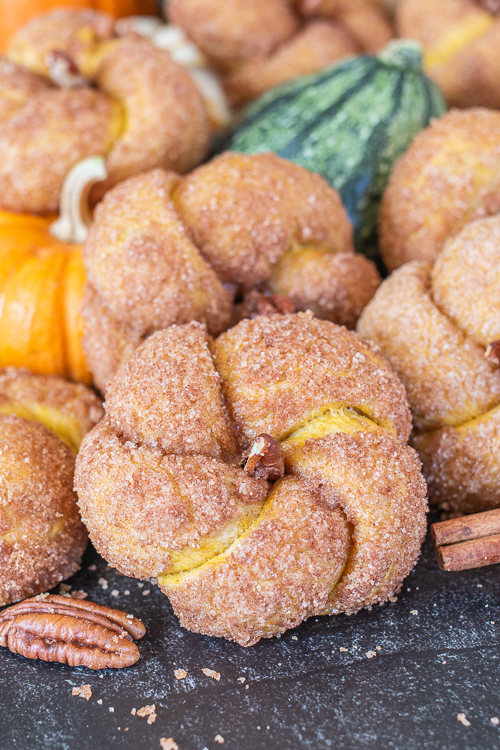 With pumpkin dough and a crisp, cinnamon-sugar coating, these squash-shaped Pumpkin Cinnamon Buns add sweetness and fun to fall festivities!