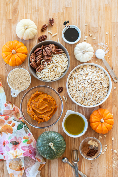 Loaded with pecans, almonds, dried cranberries, and plenty of pumpkin, this spiced Pumpkin Granola delivers delicious fall flavors with a satisfying crunch!