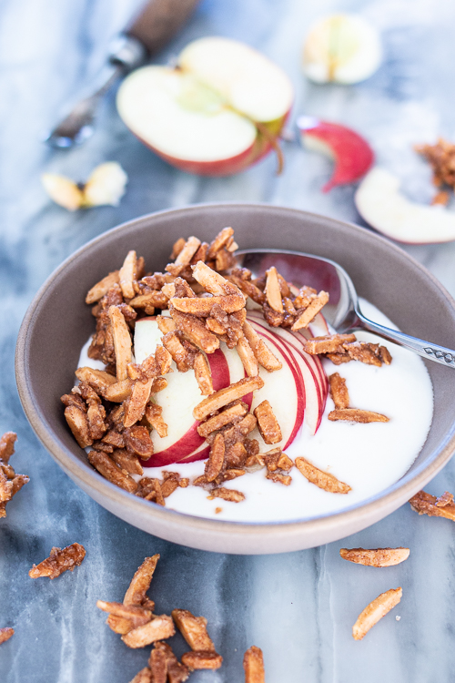 Candied Almond Slivers Crunchy, salty, and sweet, these cinnamon-spiced Candied Almond Slivers make a tasty topping for dishes of all kinds. They're great for snacking, too!