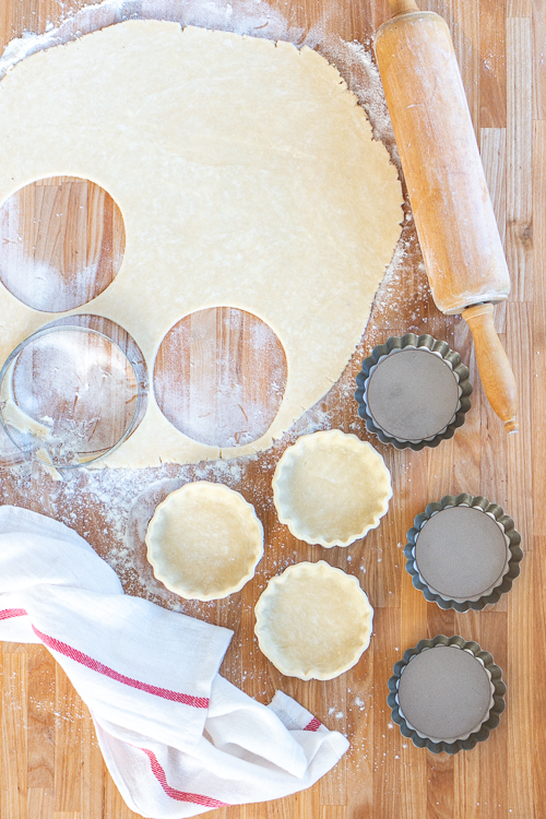 Cutting Pastry for Mini Quiches Use a cookie cutter to shape the pastry for the tart shells.