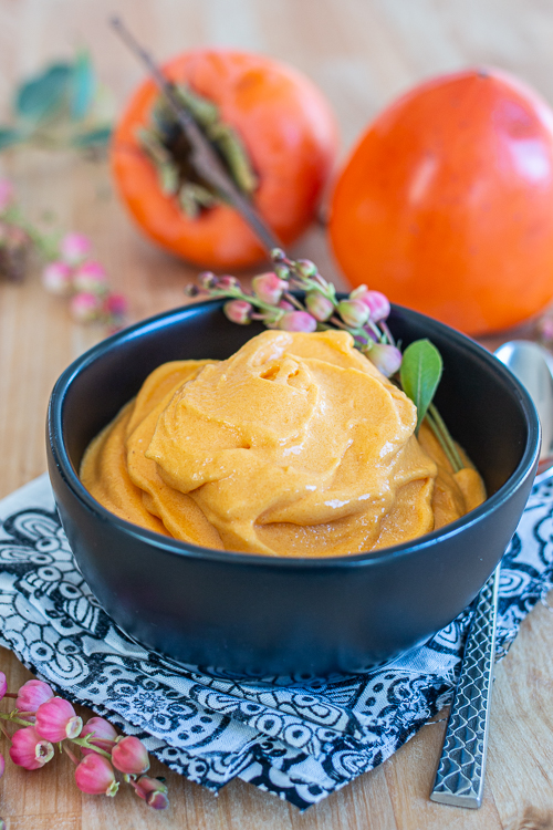 Ready to enjoy in minutes, this Persimmon Ice Cream delivers a sweet, soft serve treat full of distinctive persimmon flavor.