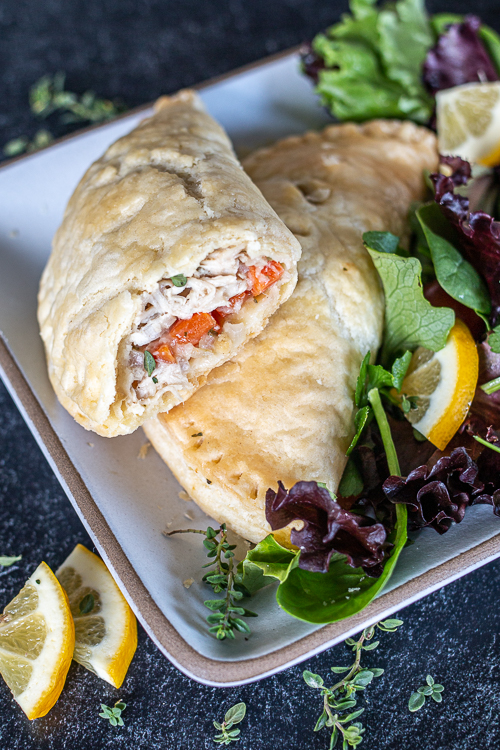 Chicken Pot Pie Turnovers deliver the homey comfort of chicken pot pie in a tidy package that’s perfect for eating by hand. 