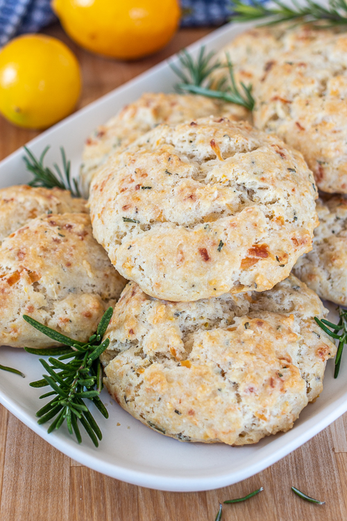 These quick, easy Savory Rosemary-Lemon Biscuits deliver a light-textured, buttery biscuit with a satisfying citrus-rosemary flavor. 
