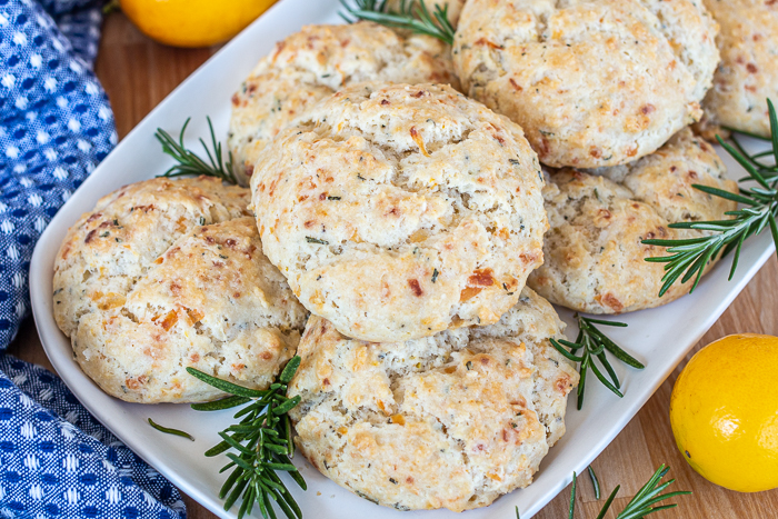 These quick, easy Savory Rosemary-Lemon Biscuits deliver a light-textured, buttery biscuit with a satisfying citrus-rosemary flavor. 