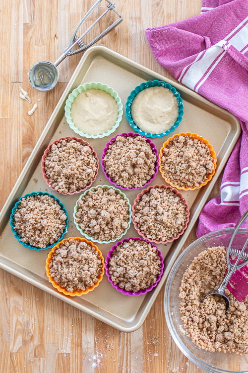 These Mini New York-Style Crumb Cakes feature light, tender vanilla cake topped with a generous layer of cinnamon-brown sugar topping. 