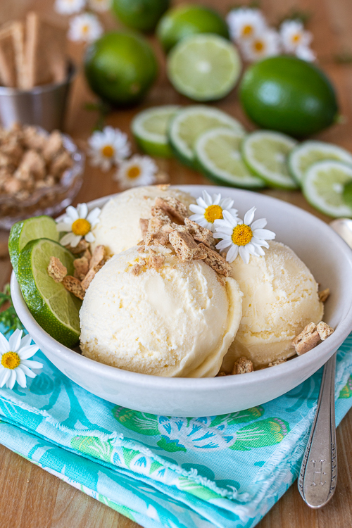  This sweet and tangy Lime Ice Cream makes a super refreshing treat. Topped with crumbled graham crackers, it's reminiscent of Key Lime Pie!
